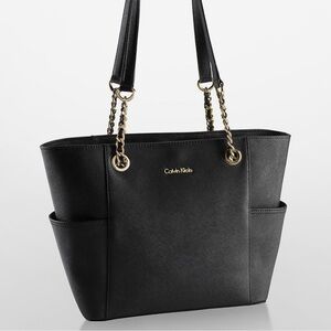 Calvin Klein Black and Gold Chain Tote